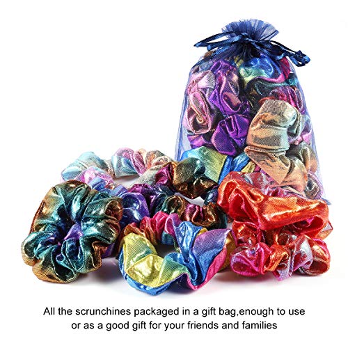 12 Pcs Pelo Elástico Banda scrunchies brillantes gomas de pelo scrunchies Metálicos para el Cabello Scrunchy Gradient Mermaid Colors Hair Ties Cuerdas para mujeres,12 colores