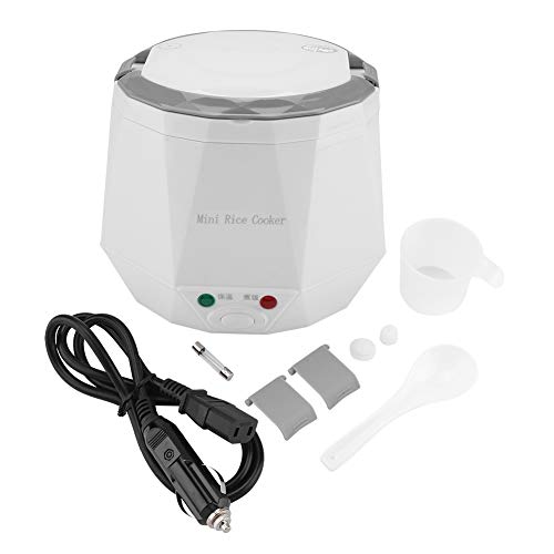 1.3L 12V 100W Olla arrocera eléctrica Caja Mini USB Olla arrocera Extraíble de grado alimenticio Doble hebilla de seguridad Cocine arroz Para uso de automóviles (White)