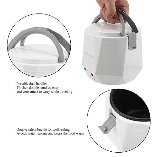 1.3L 12V 100W Olla arrocera eléctrica Caja Mini USB Olla arrocera Extraíble de grado alimenticio Doble hebilla de seguridad Cocine arroz Para uso de automóviles (White)