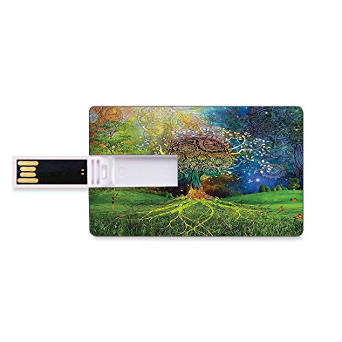 16 GB Unidades flash USB flash Étnico Forma de tarjeta de crédito bancaria Clave comercial U Disco de almacenamiento Memory Stick Árbol en el valle con equilibrio de rama en espiral en la Madre Tierra