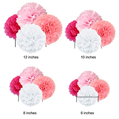 16 Piezas Pompones de Papel de Seda, Decoración de Fiesta Pompom Flores, Decoración de Boda y Cumpleaños Flores de Papel, Pequeño Papel Decorativo Bolas Alveolares, Papel para Colgar Bola Decoración