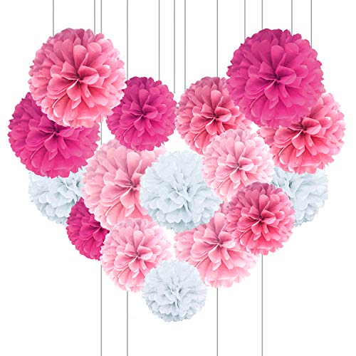 16 Piezas Pompones de Papel de Seda, Decoración de Fiesta Pompom Flores, Decoración de Boda y Cumpleaños Flores de Papel, Pequeño Papel Decorativo Bolas Alveolares, Papel para Colgar Bola Decoración