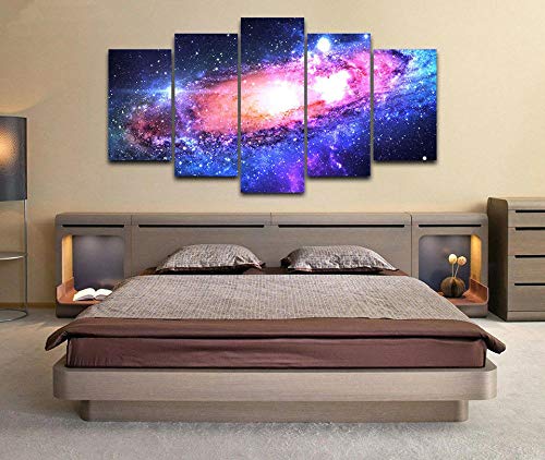 183Tdfc Vía Láctea Galaxia Espacio Estrellas Moderno Cuadro En Lienzo 5 Piezas Sala Y Dormitorio Decoración del Hogar，Decoración De Pared Art 150X80Cm（con Marco）