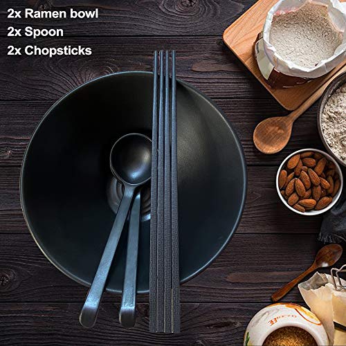 2 juegos (6 piezas) Japonés Conjuntos de cuencos de ramen Tazón de sopa de fideos ramen japoneses grandes de 42 Oz Vajilla de plástico duro de melamina, con palillos y cucharas para fideos, Udon, Soba