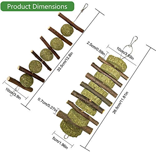 2 juguetes para masticar conejos, hámster de conejo, juguetes para masticar con palos de madera de manzana, pastel de hierba natural y bola de hierba,ratas masticando jugando juguete para