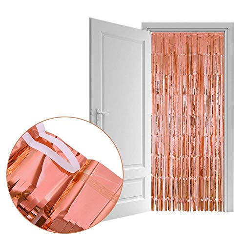 2 Pack Cortinas Fiesta Dorada Boda Metálico Brillante Oro Franja Decorativa Flecos de Ventana Tinsel Navidad Cumpleaños Hogar Hotel Dorado(2mx1m)