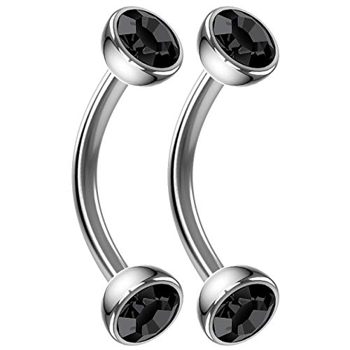 2 Piezas 1.2mm 16g Acero Quirúrgico 316L Cristal Jet Piercing Curved Bar Barbell Ceja Curvada 8mm 8mm