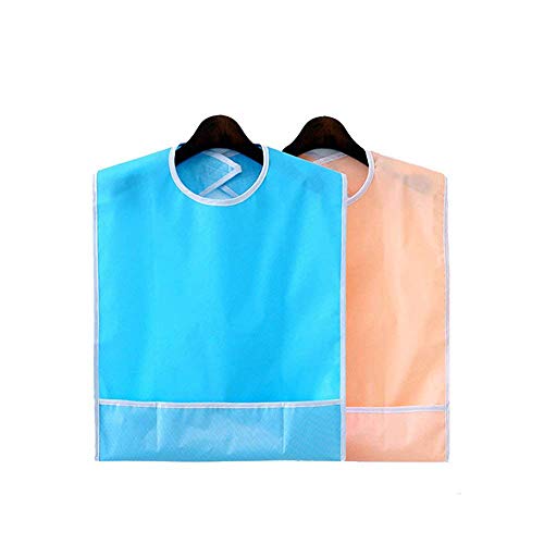 2 piezas baberos impermeables para adultos protector reutilizable para la hora de la comida ropa lavable delantal de ayuda por discapacidad para derrames (azul cielo + naranja rosa)