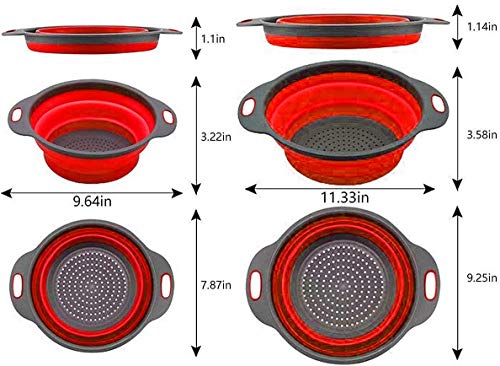 2 Piezas Escurridores Plegables,Coladores Cocina Canasta de Frutas portátil,Ahorra Espacio no tóxico,con 2 Ganchos Fuertes para Adhesivos de Pared (Rojo)