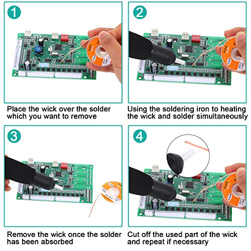 2 Piezas Mecha Desoldadora Ventosa Desoldadora y 2 Piezas Mecha de Trenza de Soldadura Lechón de Soldadura Bomba de Vacío Desoldadora Herramienta de Eliminación de Soldadura