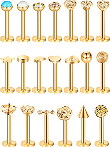 20 Piezas de Perno de Nariz de Acero Inoxidable 16G Joyería de Piercing de Cartílago Labio Trago Nariz para Mujeres Chicas, 20 Estilos (Dorado)