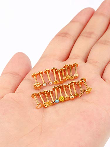 20 Piezas de Perno de Nariz de Acero Inoxidable 16G Joyería de Piercing de Cartílago Labio Trago Nariz para Mujeres Chicas, 20 Estilos (Dorado)