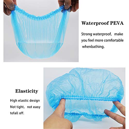 200Pcs Gorros de Ducha Desechables Plastico Gorros de Baño Transparente Grueso Sombreros Tapas de Ducha Elástico Gorros para el Cabello para el Hogar, Hotel, Spa, Peluquería y Viajes (Azul+Blanco)