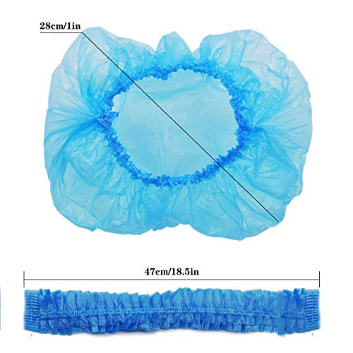 200Pcs Gorros de Ducha Desechables Plastico Gorros de Baño Transparente Grueso Sombreros Tapas de Ducha Elástico Gorros para el Cabello para el Hogar, Hotel, Spa, Peluquería y Viajes (Azul+Blanco)