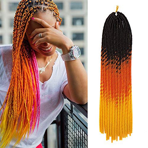 20"(50cm) SEGO Extensiones de Pelo Sintético para Trenzas Africanas [Faux Locs] [Negro/Naranja/Oro] Boxeadoras Crochet Twist Braiding Hair (1PCS,20Roots,100g)