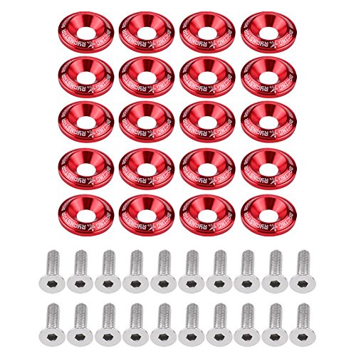 20pcs nuevo kit de pernos de arandela de parachoques, Aluminio parachoques guardabarros juego de tornillos (Rojo)