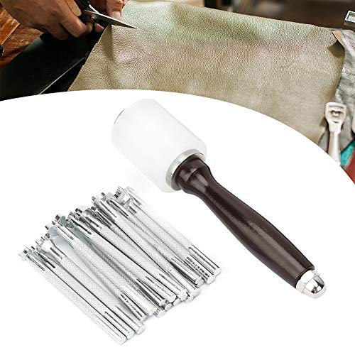 21 unids Herramientas de Estampación de Cuero Multi Forma Sellos de Artesanía de Cuero Conjunto de Acero Inoxidable Estampado de Cuero Kit de Metal Repujado Punch Set Con Talla Hammer