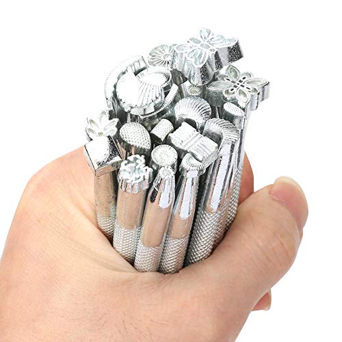 21 unids Herramientas de Estampación de Cuero Multi Forma Sellos de Artesanía de Cuero Conjunto de Acero Inoxidable Estampado de Cuero Kit de Metal Repujado Punch Set Con Talla Hammer