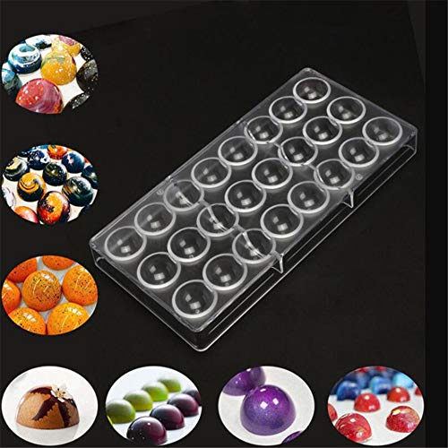 24 cavidades mitad bola transparente duro chocolate molde DIY fondant herramienta para hornear policarbonato Candy Maker Mousse Molde, 3d Semi Sphere Chocolate moldes para hornear molde Home