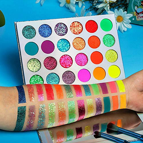 24 colores Paleta de sombras de ojos Glow, Neon Eyeshadow Palette Glow in the Dark, Sombra de ojos luminosa, Impermeable a prueba de sudor Sombra, Para ojos, cara, cuerpo, cabello