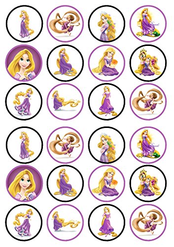 24 princesa Rapunzel enredados troquelada Disco de Cupcake – tarjeta de oblea comestibles decoración para tarta, Stand Up, 24 PRECUT