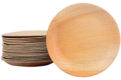 25 placas de hoja de palma placa desechable redonda 20 cm, hecha de hoja de palma 100% compostable, eco-friendly elegante vajilla de hoja de palma para barbacoa, fiesta, asado a la parrilla al aire