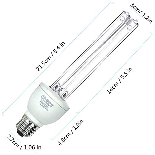 253,7 nm U-VC – Bombilla de cuarzo sin zona, apta para casquillo E27 25 W 220 V para bombillas hasta 400 sq ft