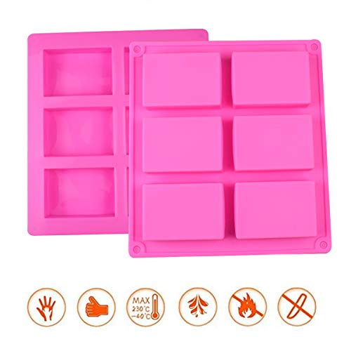 2Pack Molde Rectangular de Silicona de 6 Cavidades cubitos de hielo, bandeja divertida para hornear Molde de Japón para Pastel, Pan, Galletas, Chocolate (Rosa)