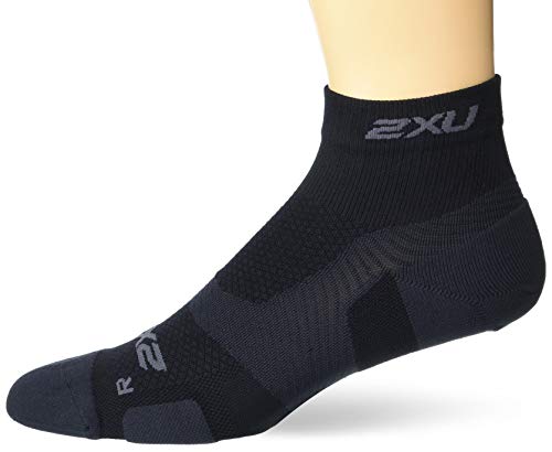 2XU Calcetines unisex Vectr Light Cushion 1/4 Crew, Vectr Light Cushion 1/4 Crew Calcetines, Unisex adulto, color Negro/Titanio, tamaño large