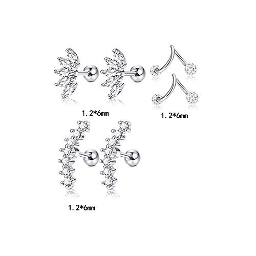 3 Pares Pendientes de Cartílago de Acero Inoxidable,Joyería de Piercing de Cartílago Labios Nariz Para Mujeres Chicas