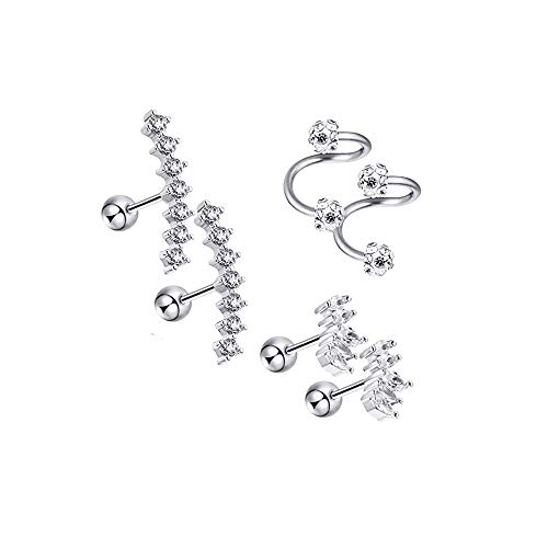 3 Pares Pendientes de Cartílago de Acero Inoxidable,Joyería de Piercing de Cartílago Labios Nariz Para Mujeres Chicas