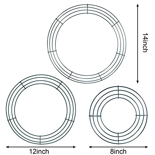 3 Piezas de Anillas de Guirnalda de Flores de Alambre Marco de Corona para Decoración de Año Nuevo Día de San Valentín, Verde Oscuro (8 pulgadas, 12 pulgadas y 14 pulgadas)