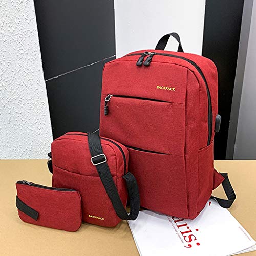 3 Piezas De Bolsos Casuales para JóVenes De Color SóLido Bolsillo De MúLtiples Capas para Escuela Y Mochila De Viaje Lona Mensajero/Billetera/Traje De Mochila