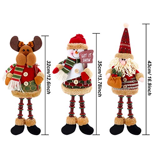 3 Piezas de Papá Noel Muñeco de Nieve Reno Sentado de Navidad Adorno de Navidad Piernas Largas Adornos de Mesa Chimenea Decoración Figurines de Navidad de Felpa (Santa Claus, Muñeco de Nieve, Alce)