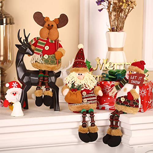 3 Piezas de Papá Noel Muñeco de Nieve Reno Sentado de Navidad Adorno de Navidad Piernas Largas Adornos de Mesa Chimenea Decoración Figurines de Navidad de Felpa (Santa Claus, Muñeco de Nieve, Alce)