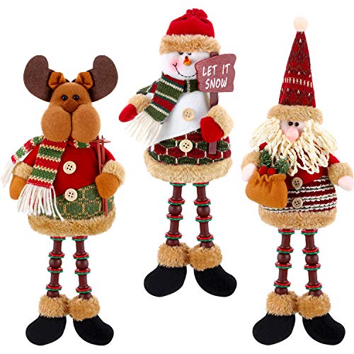 3 Piezas de Papá Noel Muñeco de Nieve Reno Sentado de Navidad Adorno de Navidad Piernas Largas Adornos de Mesa Chimenea Decoración Figurines de Navidad de Felpa (Santa Claus, Muñeco de Nieve, Alce)