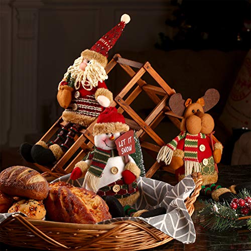 3 Piezas de Papá Noel Muñeco de Nieve Reno Sentado de Navidad Adorno de Navidad Piernas Largas Adornos de Mesa Chimenea Decoración Figurines de Navidad de Felpa (Santa Claus, Muñeco de Nieve, Alce)