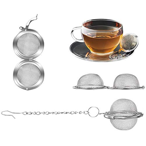 3 Piezas Infusor de Té, Filtros para Té en Acero Inoxidable Malla con Cadena, Colador de té Bola de Té para té de hojas sueltas y especias condimentadas Reutilizables Juego de Filtros(3.5, 5.5, 7cm)