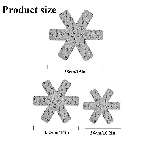 3 Piezas Protector de Olla y Sartén,antideslizante Protectores de Pan Pot,evitar Rayaduras en Sartenes Antiadherentes de Acero Inoxidable o Gres,tres tamaños