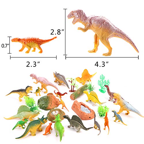 (30 Piezas) OOTSR Juguetes de Dinosaurio, Incluye 20 Figuras de Dinosaurios realistas y árboles, Tronco, Hierba, Estanque, Nido de Huevos para niños/Favor de Fiesta/Regalos Divertidos