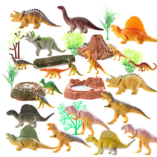 (30 Piezas) OOTSR Juguetes de Dinosaurio, Incluye 20 Figuras de Dinosaurios realistas y árboles, Tronco, Hierba, Estanque, Nido de Huevos para niños/Favor de Fiesta/Regalos Divertidos