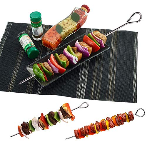 30 Piezas Pinchos de Barbacoa, Acero Inoxidable Brochetas Reutilizables Palos de Barbacoa para Brochetas de Carne o Verduras