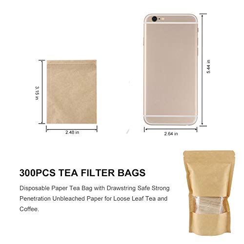 300 bolsas de filtro de té, infusor desechable, 100% madera natural sin blanquear, bolsas de papel de pulpa con cordón para hojas sueltas, tés y café