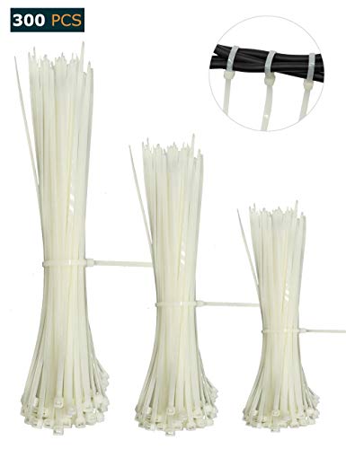 300 bridas de nailon de 3,6 mm de ancho, con autobloqueo, de nailon duradero, para el hogar, cocina, jardín, 3 longitudes de 150 mm, 250 mm, 350 mm, cada longitud de 100 unidades, blanco