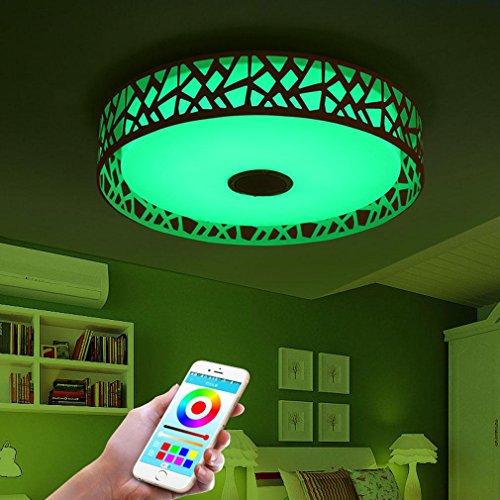 32W LED Lámpara de Techo Integrado Bluetooth Música Altavoz Siete Colores Temperatura Lámpara de Techo Moderno Redondo Hierro El Plastico Iluminación de Techo Por Cuarto Restaurante Sala Comedor Ø45cm