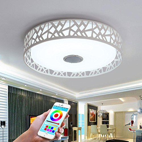 32W LED Lámpara de Techo Integrado Bluetooth Música Altavoz Siete Colores Temperatura Lámpara de Techo Moderno Redondo Hierro El Plastico Iluminación de Techo Por Cuarto Restaurante Sala Comedor Ø45cm