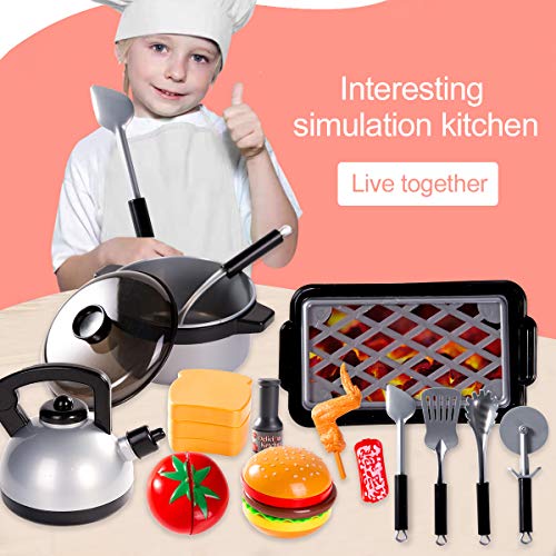 34 PCs Accesorios Cocina Niños con Ollas y Sartenes Parrilla Barbacoa Cortar Verduras Regalos Cumpleanos Utensilios Cocina para Niños