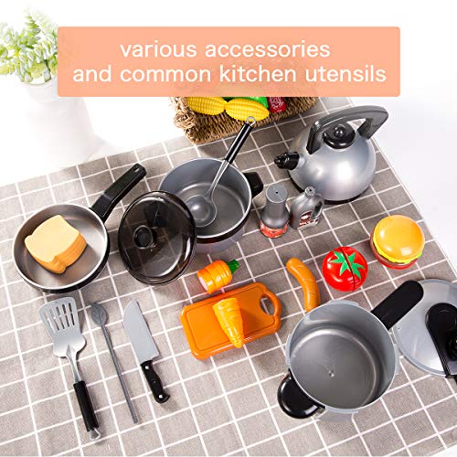 34 PCs Accesorios Cocina Niños con Ollas y Sartenes Parrilla Barbacoa Cortar Verduras Regalos Cumpleanos Utensilios Cocina para Niños