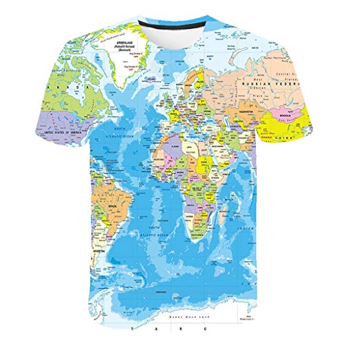 3D Camisetas de Manga Corta Camisas Unisex de Ocio de Moda de La Manga Corta - Impreso 3D Anotar El Patrón Del Mapa Verano de Personalidad Fría Camisetas Cómodas Cuello Redondo Divertidas Camiseta