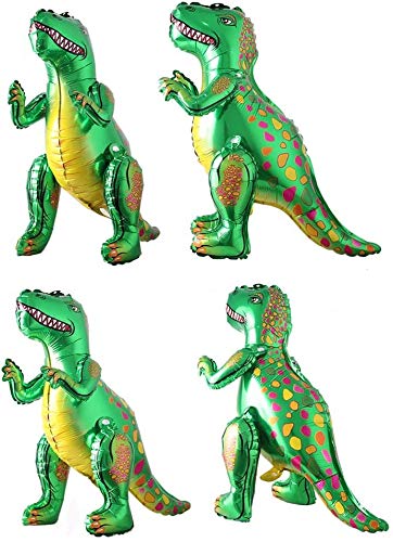 3D Globo de dinosaurio, BESTZY 4 Piezas Dinosaurio Globo de Helio, Globos Dinosaurios de Papel de Aluminio, Dinosaurio Jurásico Globos Fiesta, Suministros de Decoración de Cumpleaños